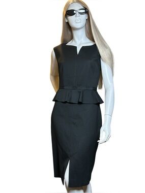Ted Baker Black Peplum Midi Dress with Front Slit